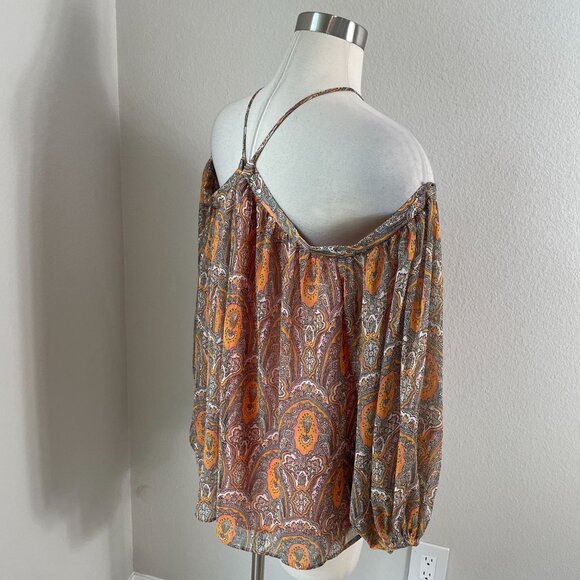 NEW Ann Taylor Factory Womens Large Off The Shoulder Blouse Paisley Boho Shirt - Picture 3 of 9